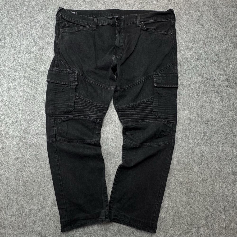 True Religion Geno Relaxed Slim Jeans Mens 42x30 Black Biker Cargo Denim Pants